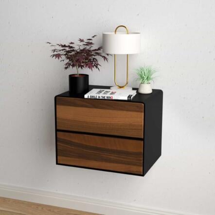 nachttisch-schwarz-haengend-metall-modern-industrial-design-massivholz-nussbaum-mit-schubladen-schlafzimmer-stahlzart