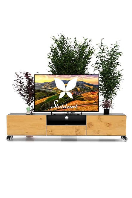lowboard-metall-tv-schwarz-holz-industrial-eiche-200cm-wildeiche-grau-massiv-massivholz-design-modern-wohnzimmer-stahlzart
